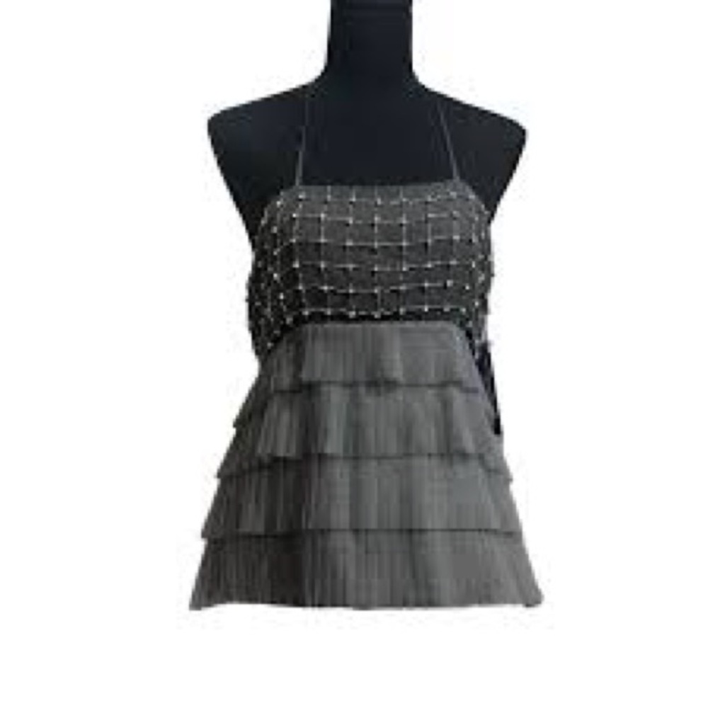 Alice & Olivia top. Grey. Size small. Details are stunning!! Zipper back.